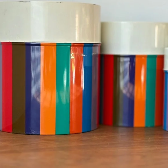 San Remo Colorful Striped Canister Set Mid Century Kitchen Bathroom Storage Tins - Picture 7 of 16